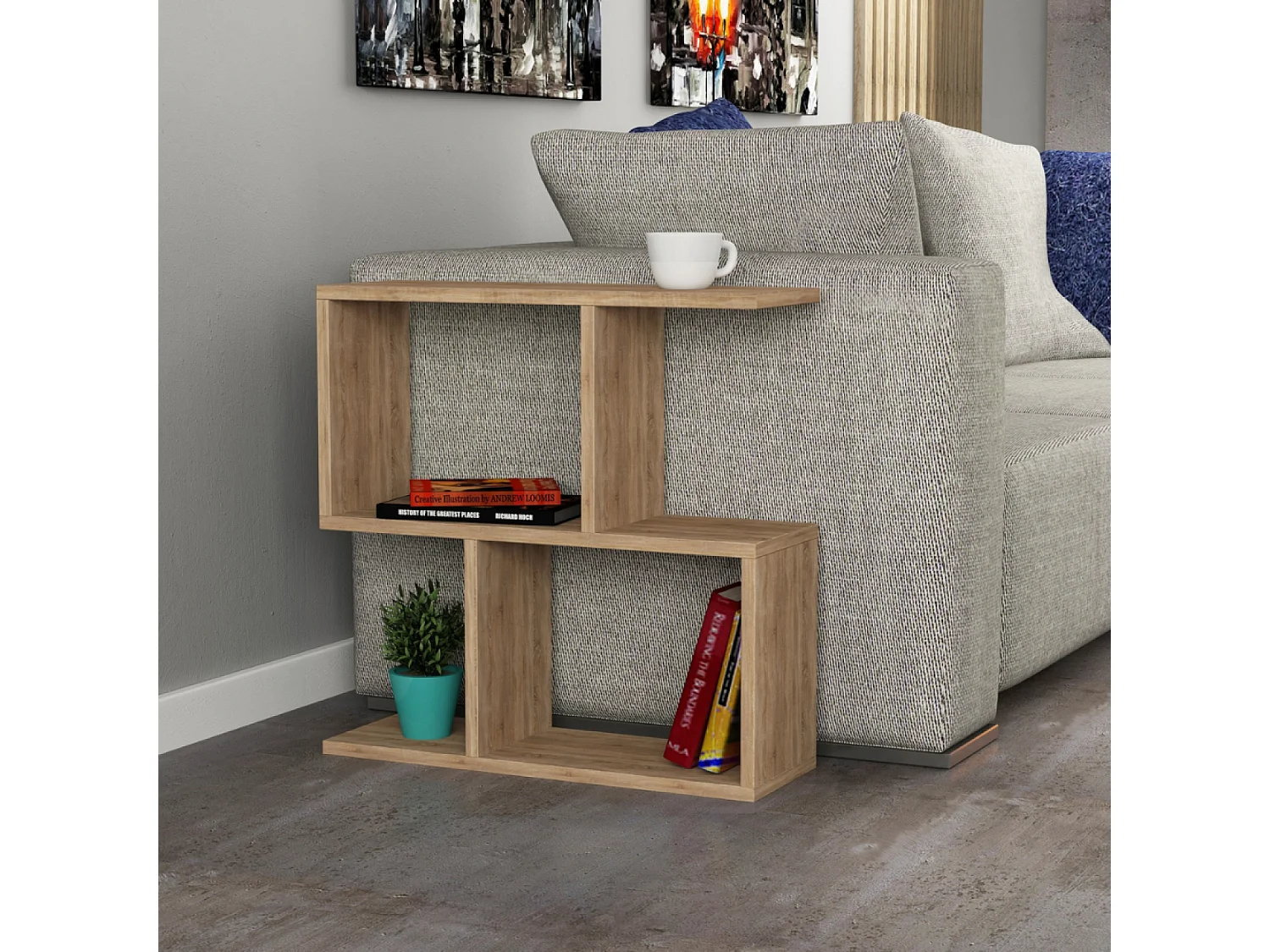 Houten rek TAKA met uniek design en open en gesloten planken