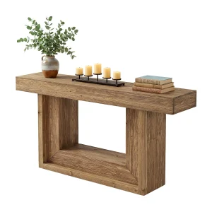 Houten consoletafel, 160 cm, landelijke haltafel met open opbergplank, massief hout Houten consoletafel, 160 cm, landelijke haltafel met open opbergplank, massief hout