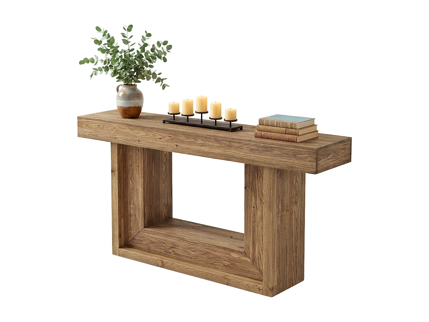 Houten consoletafel, 160 cm, landelijke haltafel met open opbergplank, massief hout