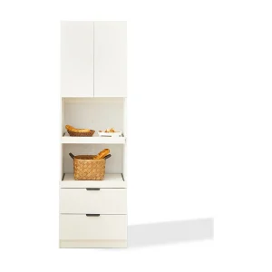 Hoge keukenkast 59,5x45x200cm met 2 lades, 2 deuren en 2 nissen, wit