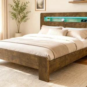 Houten bed 180 x 200 cm – met opbergruimte – voorzien van LED-verlichting – met stopcontact – naturel (matras niet inbegrepen) Houten bed 180 x 200 cm – met opbergruimte – voorzien van LED-verlichting – met stopcontact – naturel (matras niet inbegrepen)