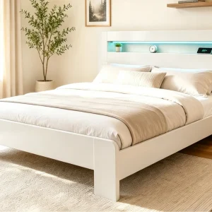 Houten bed 180 x 200 cm – met opbergruimte – voorzien van LED-verlichting – met stopcontact – wit (matras niet inbegrepen) Houten bed 180 x 200 cm – met opbergruimte – voorzien van LED-verlichting – met stopcontact – wit (matras niet inbegrepen)