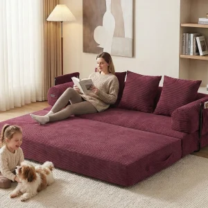 Kaleido 2.0 – Modulaire Corduroy Bank – Extern Metalen Frame – Opbergvakken en 3 Kussens Inbegrepen – Ideaal voor Woonkamer, Appartement