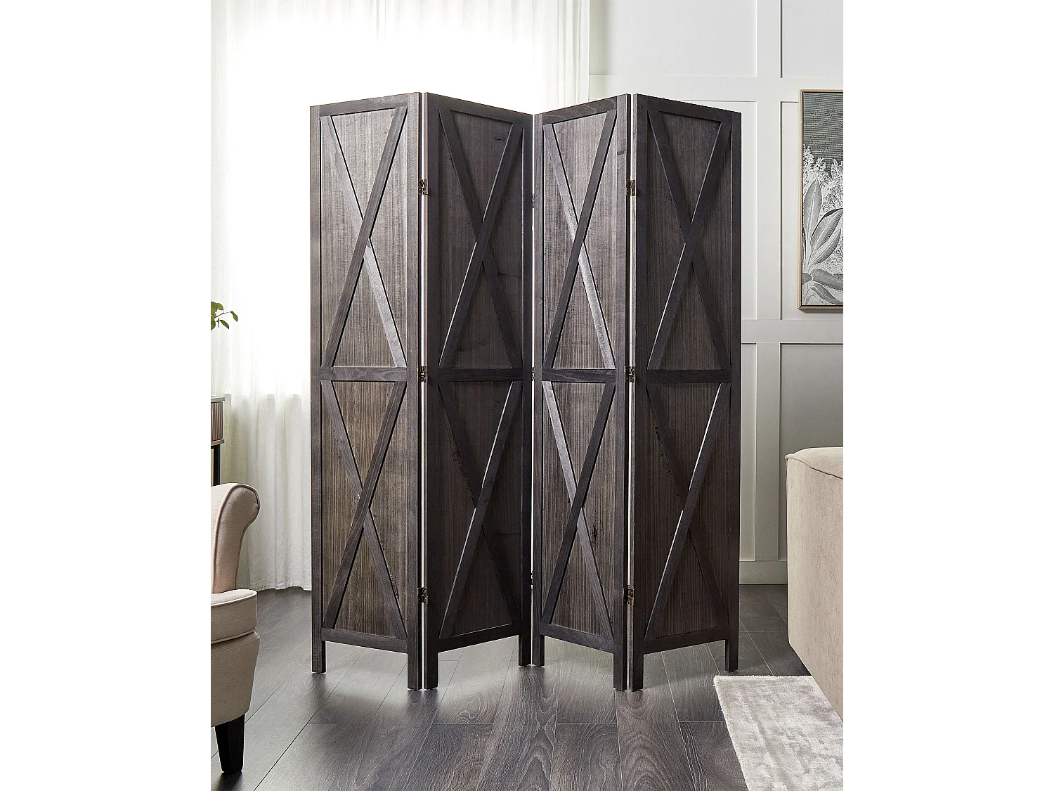 Roomdivider met 4 panelen RIDANNA Donkerbruin 163 cm 170 cm