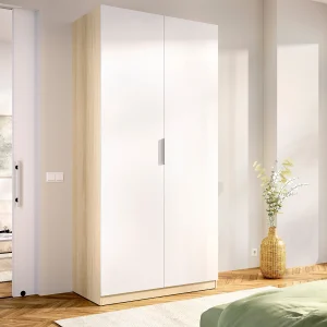 Kledingkast 2 deuren B91 cm wit en licht naturel – KALONY