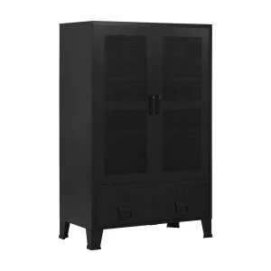 Kantoorkast met gaasdeuren industrieel 75x40x120 cm staal zwart Kantoorkast met gaasdeuren industrieel 75x40x120 cm staal zwart
