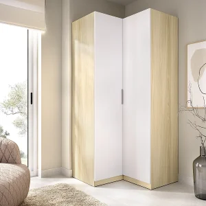 Hoekkast 2 deuren B97 cm wit en licht naturel – KALONY