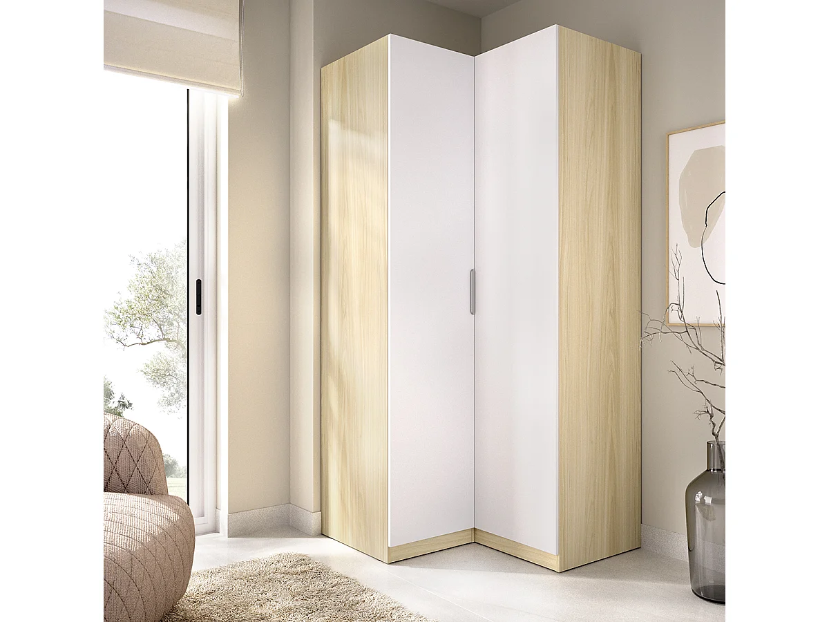 Hoekkast 2 deuren B97 cm wit en licht naturel - KALONY