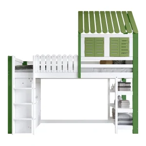 Hoogslaper met kledingkast en plank, 90 x 200 cm, kinderbed met lattenbodem, wit Hoogslaper met kledingkast en plank, 90 x 200 cm, kinderbed met lattenbodem, wit