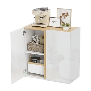 Hoogglans dressoir met 2 deuren en verstelbare plank, keuken en woonkamer, 80 x 40 x 80 cm, wit Hoogglans dressoir met 2 deuren en verstelbare plank, keuken en woonkamer, 80 x 40 x 80 cm, wit