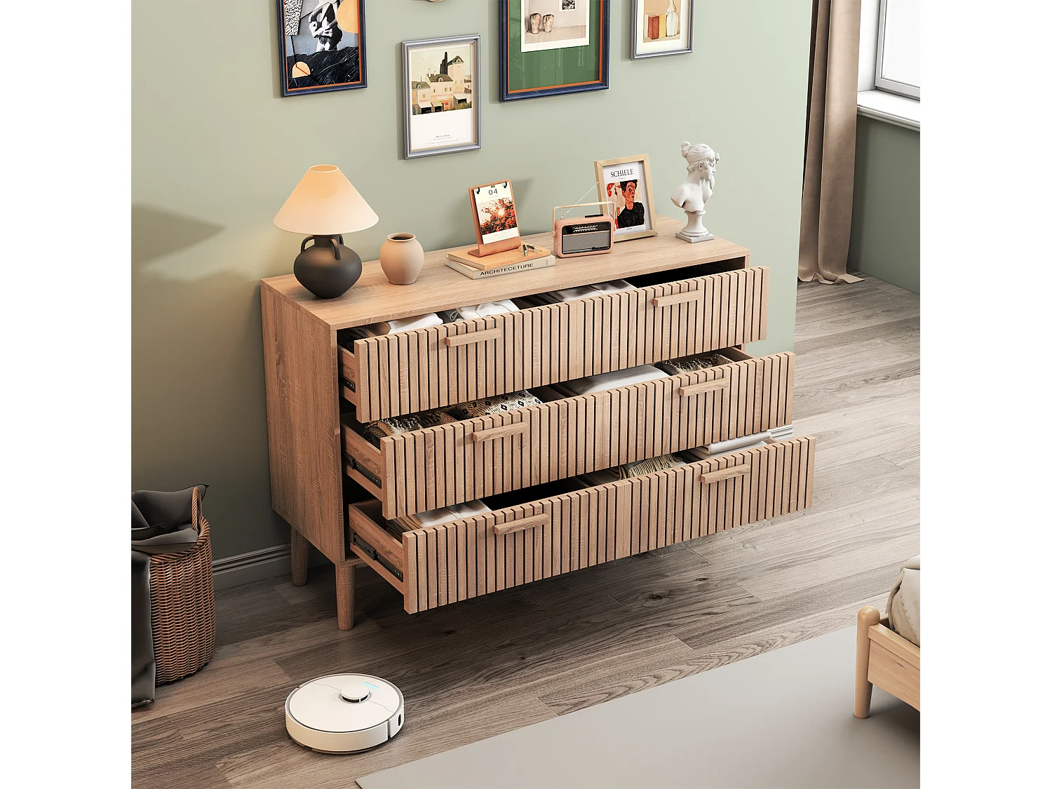 Houten ladekast met 6 lades – Art Deco-ontwerp, stevige structuur, grote opbergcapaciteit