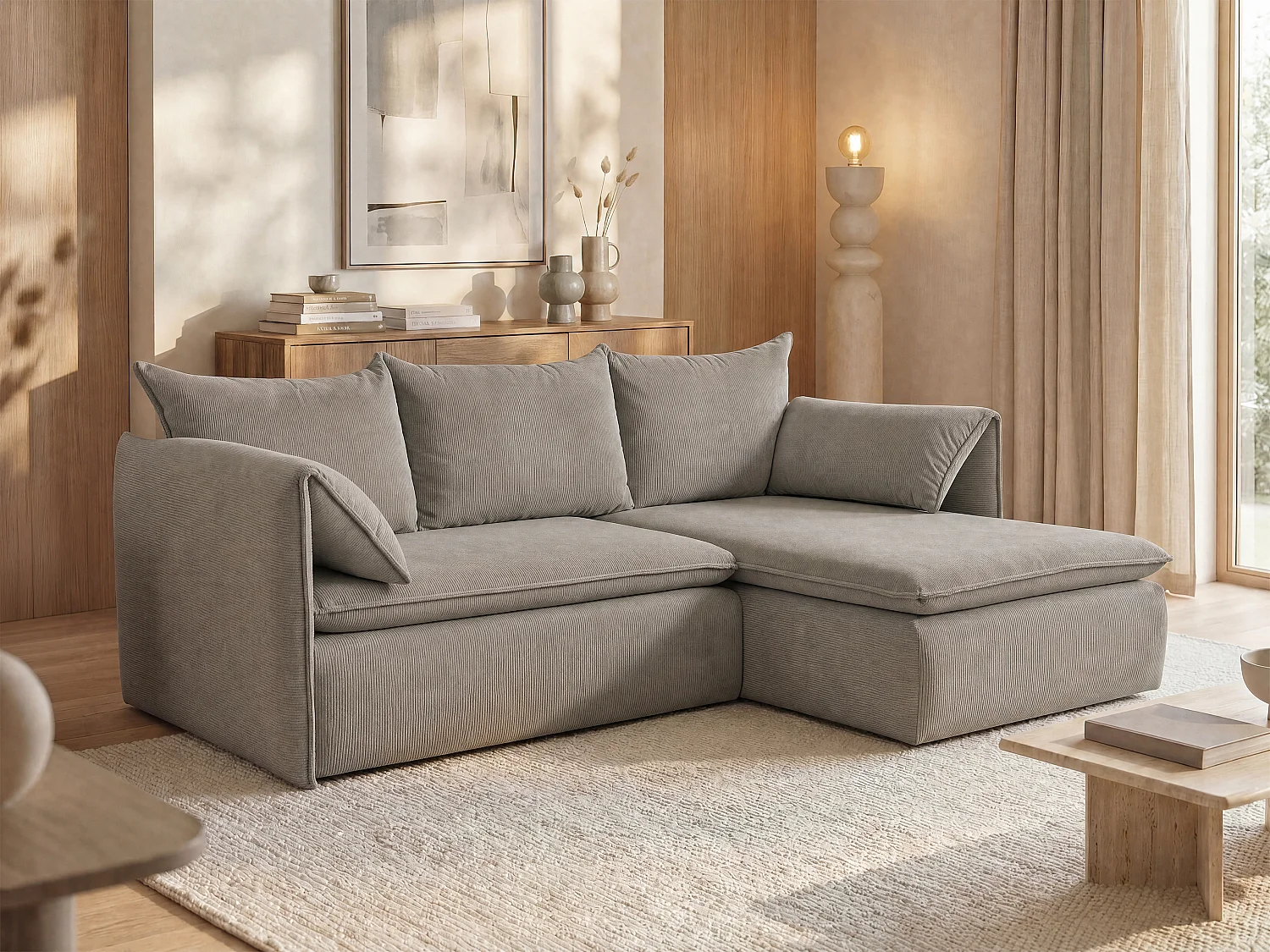 Hoekslaapbank TEODORA van PASCAL MORABITO - Ribfluweel - Taupe - Hoek rechts - Koop online
