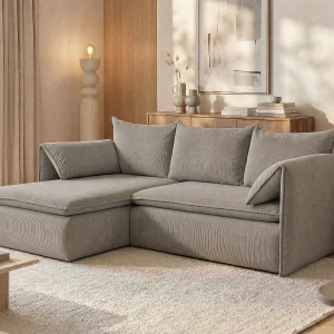 Hoekslaapbank TEODORA van PASCAL MORABITO – Ribfluweel – Taupe – Hoek links – Koop online