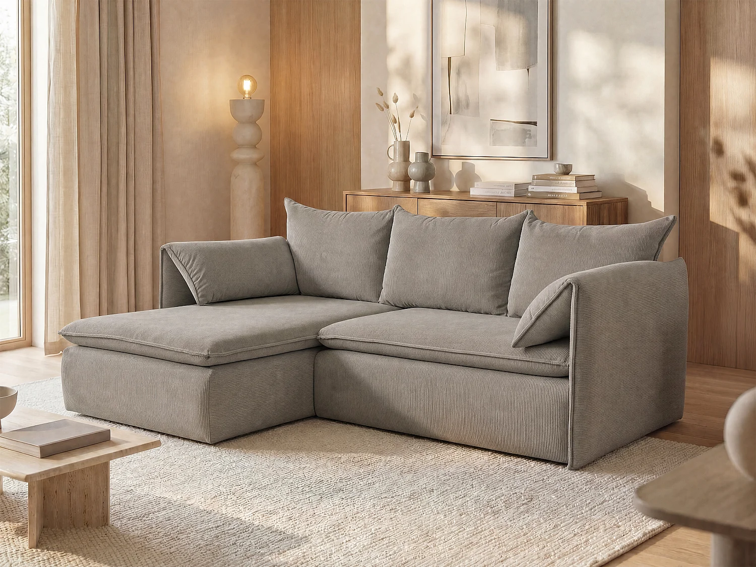 Hoekslaapbank TEODORA van PASCAL MORABITO - Ribfluweel - Taupe - Hoek links - Koop online