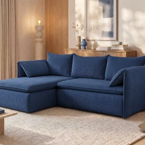 Hoekslaapbank TEODORA van PASCAL MORABITO – Ribfluweel – Donkerblauw – Hoek links