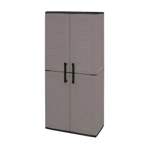 KastenO outdoor Dambrosin, Balkonkast, Multifunctionele kledingkast met planken, 100% Made in Italy, 68x37h163 cm, Grijs en Zwart, Gestreepte afwerking KastenO outdoor Dambrosin, Balkonkast, Multifunctionele kledingkast met planken, 100% Made in Italy, 68x37h163 cm, Grijs en Zwart, Gestreepte afwerking