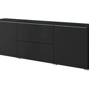 Moderne lowboard TV-meubel 180 cm – hoge TV-kast met lades en planken, zwart mat Moderne lowboard TV-meubel 180 cm – hoge TV-kast met lades en planken, zwart mat