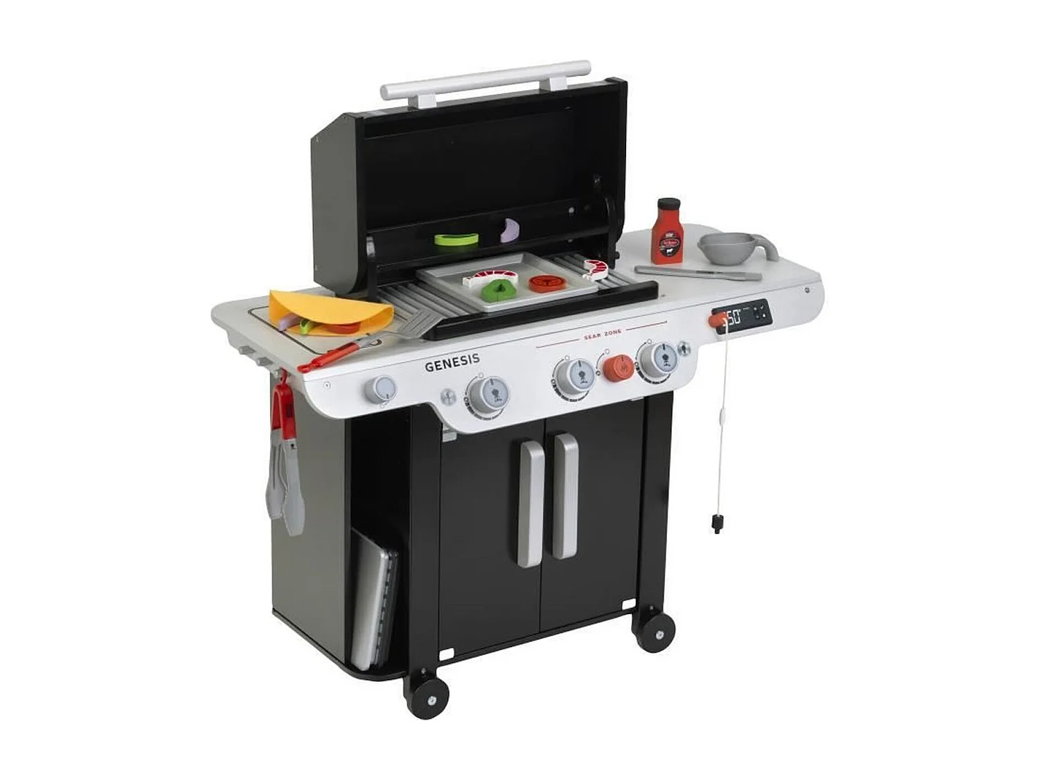 Houten BBQ-speelset Weber Genesis met accessoires voor kinderen vanaf 3 jaar, FSC-gecertificeerd, kunststof, grill, plancha, opslag