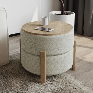 Houten poef "Clone" – 47 x 48 x 45 cm – Beige