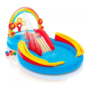 Intex Rainbow Ring Opblaasbaar Kinder Speelbad met Glijbaan, Watersproeier, Ringen, Ballen – 297 x 193 x 135cm Intex Rainbow Ring Opblaasbaar Kinder Speelbad met Glijbaan, Watersproeier, Ringen, Ballen – 297 x 193 x 135cm