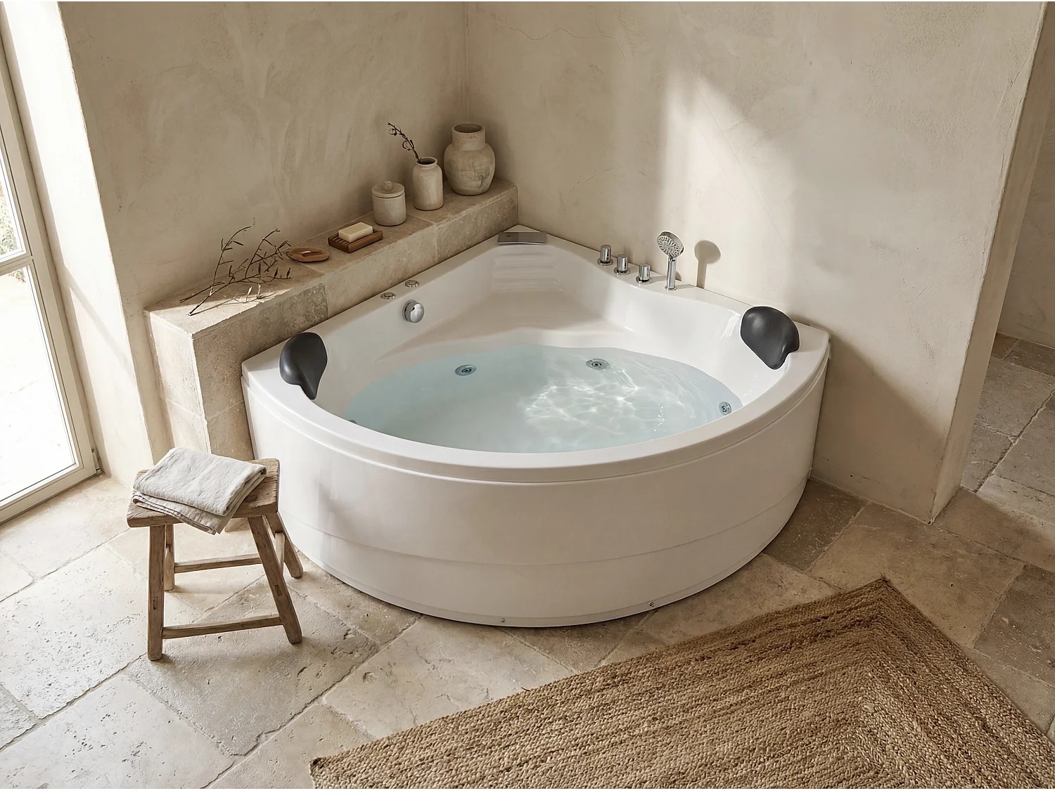 Hoekmassagebad met watervalsysteem AGLENA - 2 personen - 350 L - 150 x 150 x 60 cm