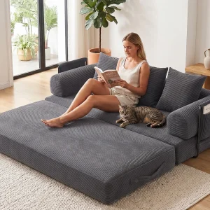 Kaleido 2.0 – Modulaire Corduroy Bank – Extern Metalen Frame – Opbergvakken en 3 Kussens Inbegrepen – Ideaal voor Woonkamer, Appartement
