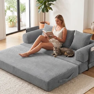 Kaleido 2.0 – Modulaire Corduroy Bank – Extern Metalen Frame – Opbergvakken en 3 Kussens Inbegrepen – Ideaal voor Woonkamer, Appartement