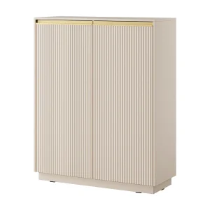 Hoge commode 130 cm Baron – geribbelde fronten, 2-deurs commode – beige Hoge commode 130 cm Baron – geribbelde fronten, 2-deurs commode – beige