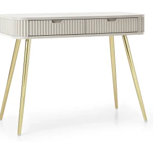 Kaptafel met lades Gerly – consoletafel 100 cm, geribbelde fronten, kasjmier + goud Kaptafel met lades Gerly – consoletafel 100 cm, geribbelde fronten, kasjmier + goud