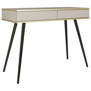 Kaptafel 100 cm voor de slaapkamer Rodi, lade, gouden accenten – beige + zwart Kaptafel 100 cm voor de slaapkamer Rodi, lade, gouden accenten – beige + zwart