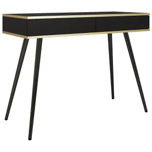 Kaptafel 100 cm voor de slaapkamer Rodi, lade, gouden accenten – zwart Kaptafel 100 cm voor de slaapkamer Rodi, lade, gouden accenten – zwart