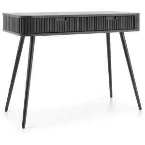 Kaptafel met lades Gerly – consoletafel 100 cm, geribbelde fronten, zwart Kaptafel met lades Gerly – consoletafel 100 cm, geribbelde fronten, zwart