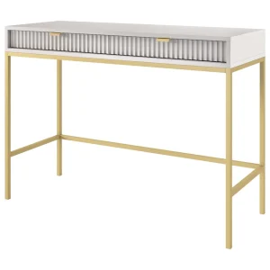 Kaptafel Galla met lade – consoletafel 100 cm, grijs + goud Kaptafel Galla met lade – consoletafel 100 cm, grijs + goud