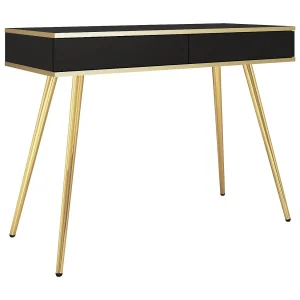 Kaptafel 100 cm voor de slaapkamer Rodi, lade, gouden accenten – zwart + goud Kaptafel 100 cm voor de slaapkamer Rodi, lade, gouden accenten – zwart + goud