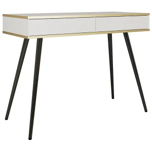 Kaptafel 100 cm voor de slaapkamer Rodi, lade, gouden accenten – wit + zwart Kaptafel 100 cm voor de slaapkamer Rodi, lade, gouden accenten – wit + zwart