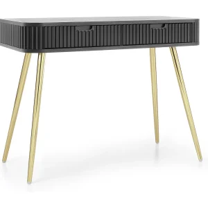 Kaptafel met lades Gerly – consoletafel 100 cm, geribbelde fronten, zwart + goud Kaptafel met lades Gerly – consoletafel 100 cm, geribbelde fronten, zwart + goud