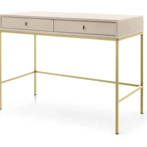 Kaptafel 100 cm Monti – twee lades, consoletafel, beige + goud Kaptafel 100 cm Monti – twee lades, consoletafel, beige + goud