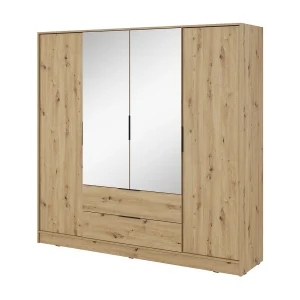 Kast met spiegel 200 cm Kalma 4DL – Draaideurkast met 2 lades, kledingroede – Artisan eiken Kast met spiegel 200 cm Kalma 4DL – Draaideurkast met 2 lades, kledingroede – Artisan eiken