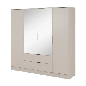 Kast met spiegel 200 cm Kalma 4DL – Draaideurkast met 2 lades, kledingroede – kasjmier Kast met spiegel 200 cm Kalma 4DL – Draaideurkast met 2 lades, kledingroede – kasjmier