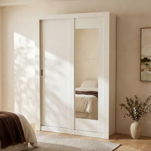 Kast PETTERI – 2 schuifdeuren – Met spiegel – L152 cm – Wit Kast PETTERI – 2 schuifdeuren – Met spiegel – L152 cm – Wit