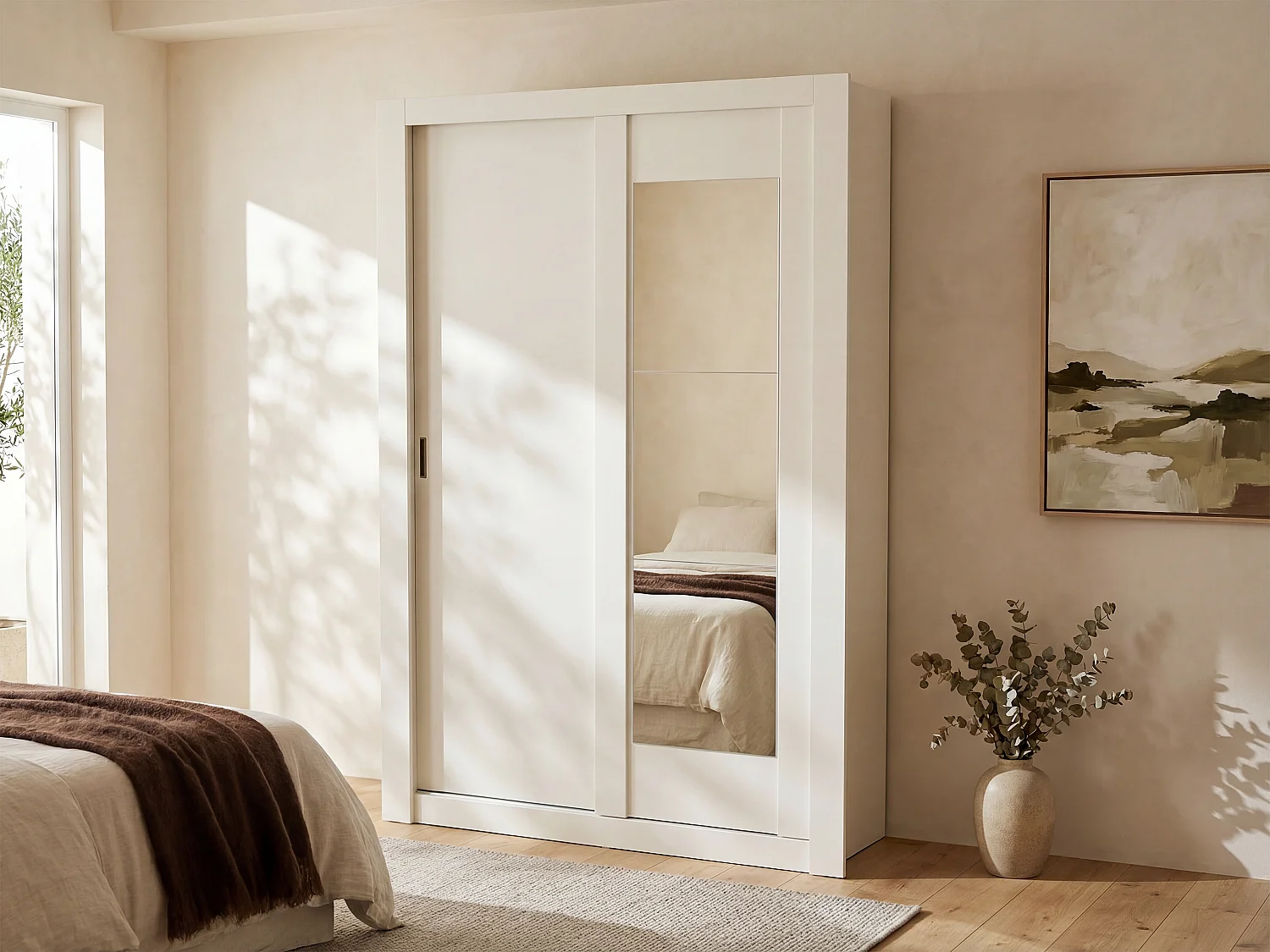 Kast PETTERI - 2 schuifdeuren - Met spiegel - L152 cm - Wit