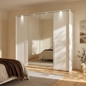Tweedeurs kledingkast met spiegel en LED's L255 cm wit INGINA Tweedeurs kledingkast met spiegel en LED's L255 cm wit INGINA