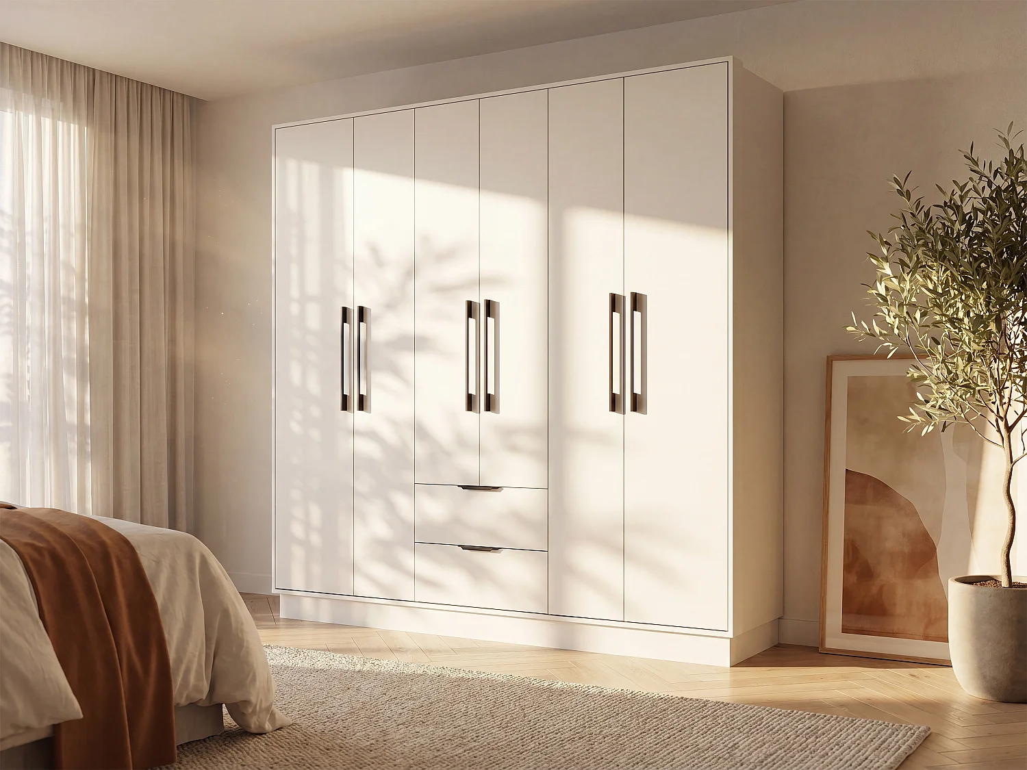 Witte kast met 6 deuren en 2 lades L162 cm - FEOVA