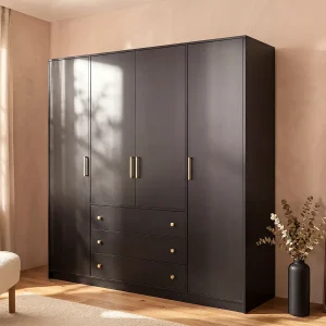Zwarte kast met 4 deuren en 3 lades van L196 cm – LIZANDRO Zwarte kast met 4 deuren en 3 lades van L196 cm – LIZANDRO