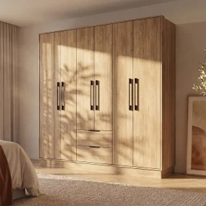 Naturelkleurige kast met 6 deuren en 2 lades L162 cm – FEOVA