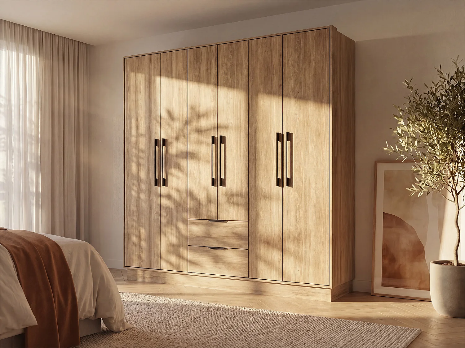 Naturelkleurige kast met 6 deuren en 2 lades L162 cm - FEOVA