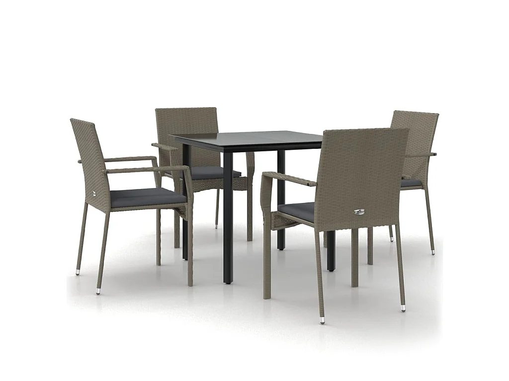 Karl Mason 5-delige Tuinset met kussens poly rattan zwart en grijs