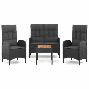 Holbaek 4-delige Tuinset met kussens poly rattan zwart Holbaek 4-delige Tuinset met kussens poly rattan zwart