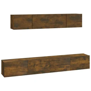 Isandro 4-delige Tv-meubelset bewerkt hout gerookt eikenkleurig Isandro 4-delige Tv-meubelset bewerkt hout gerookt eikenkleurig