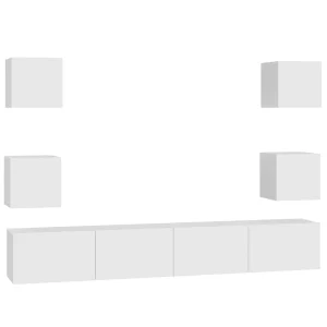 Iseline 6-delige Tv-meubelset bewerkt hout wit Iseline 6-delige Tv-meubelset bewerkt hout wit